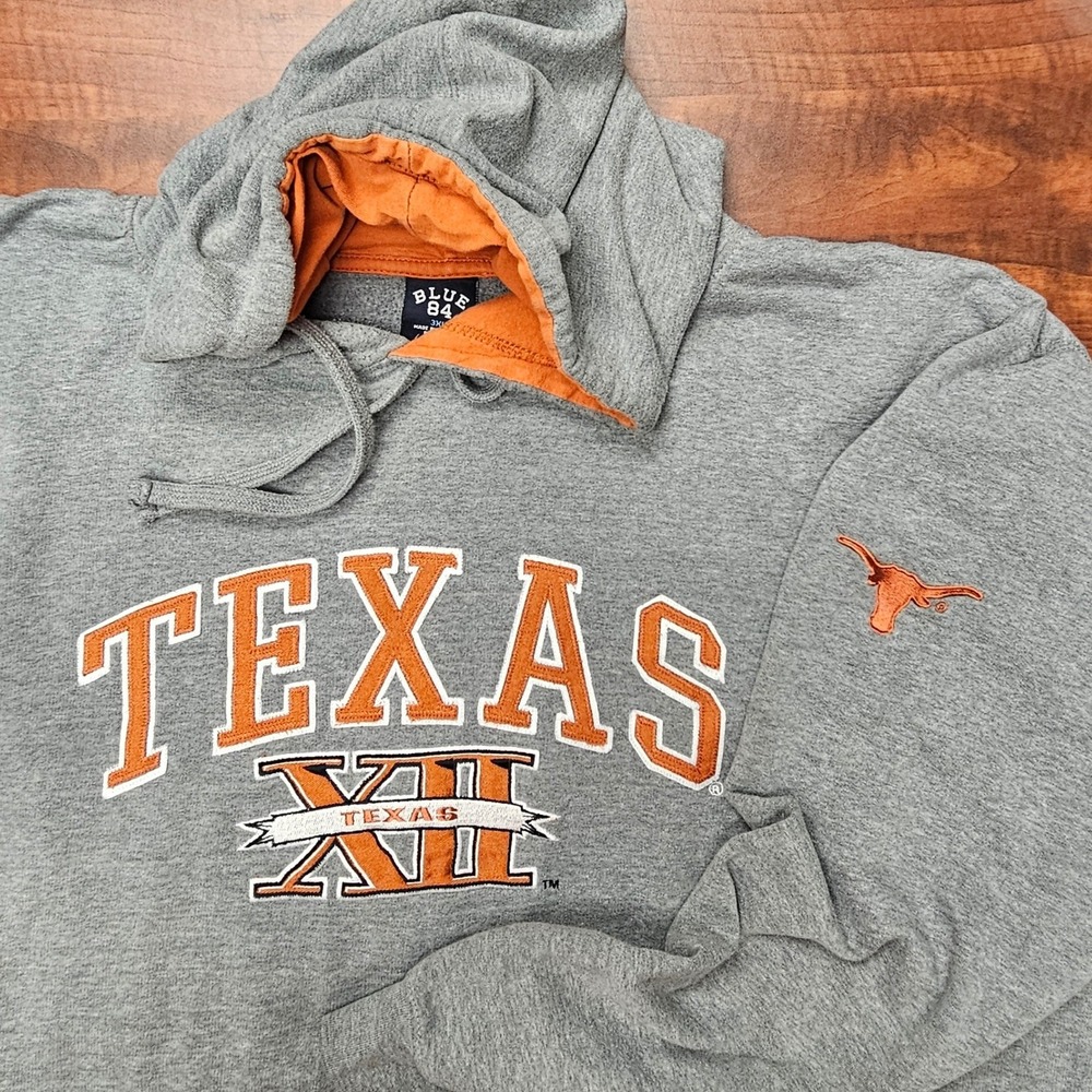 Blue 84 Texas Longhorns UT Hoodie Mens 3XL Gray Big 12 Graphic Pullover Gameday